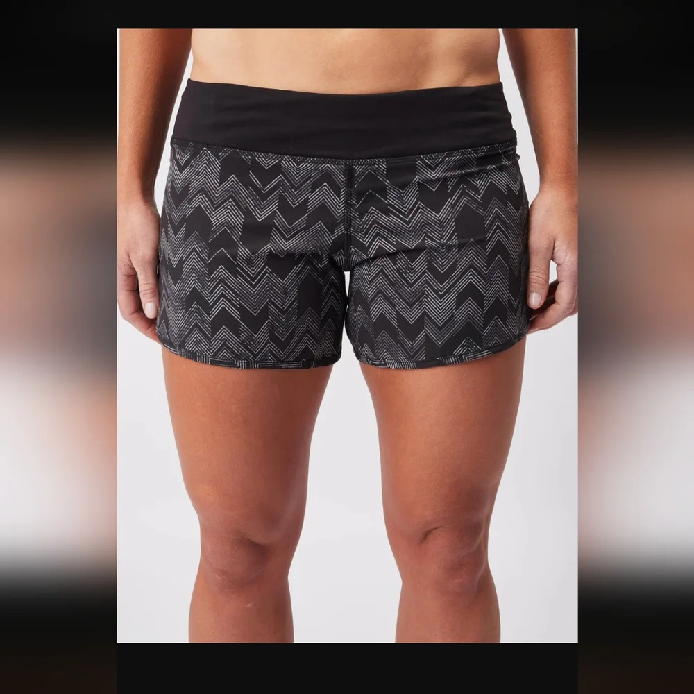 Women's Black Chevron-Print Athletic Shorts with Wide Waistband